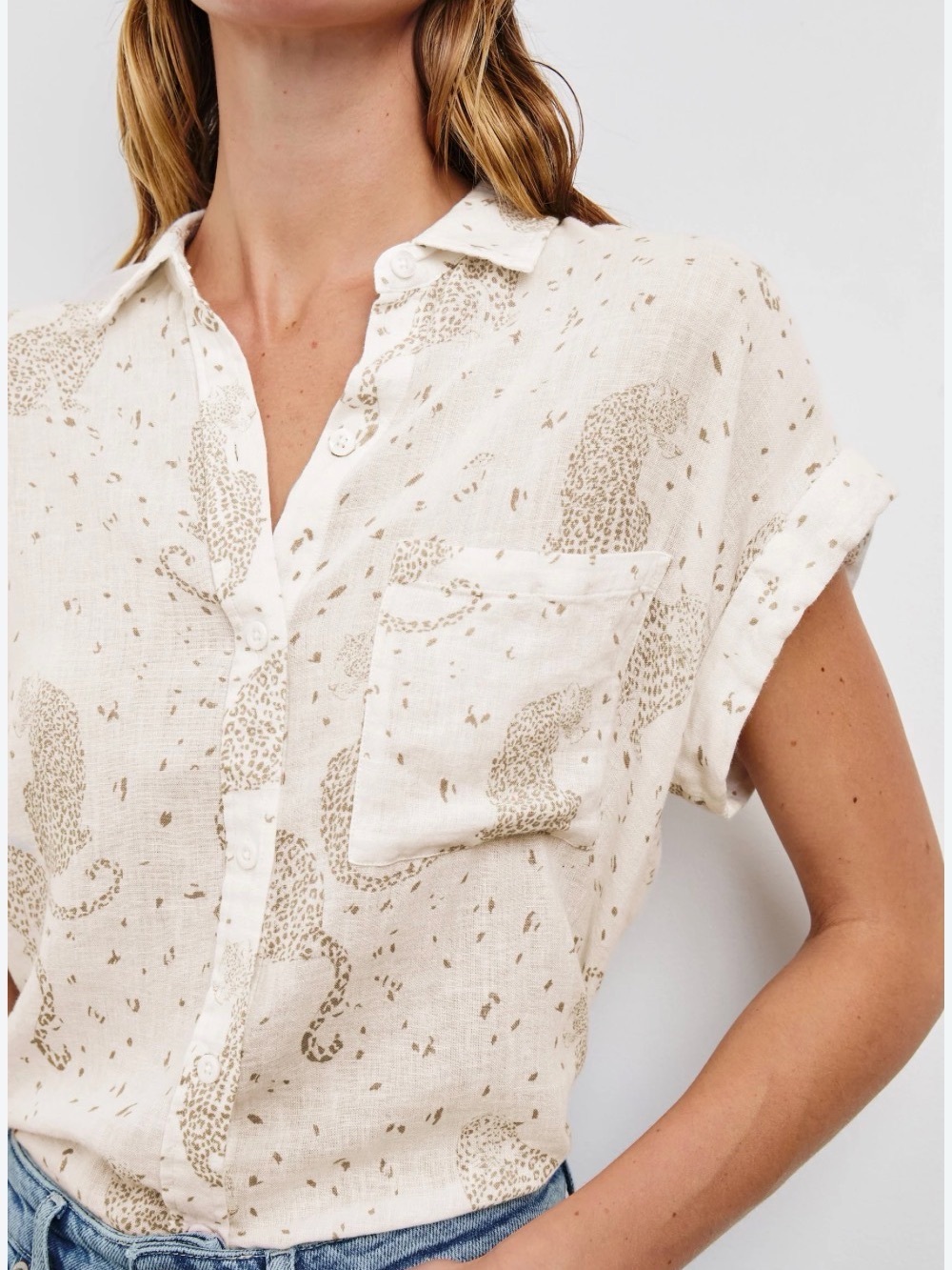 The Whitney Shirt-Rails Cream Short-Sleeve Button-Down with Tan Cheetah Spots